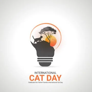 Creative cat ads design. Creative cat day, August 8, vector, 3d illustration Stock Illustration