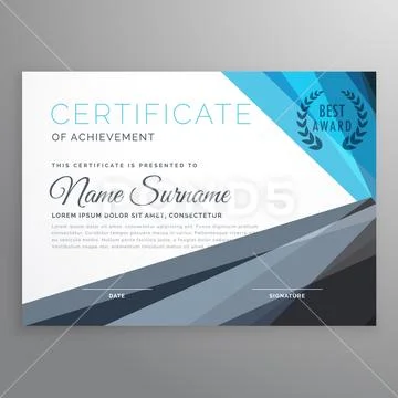 Creative certificate of achievement design template in blue and gray shapes Stock Illustration