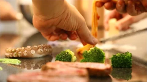 Creative chefs arranging food display Video stock 67298545