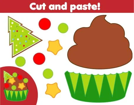 Creative children educational game. Paper cut activity. Make a New Year, Chri Stock Illustration