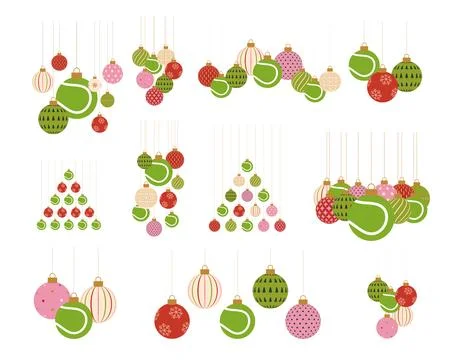 Creative Christmas Ornaments in Flat Design Combining Holiday Patterns and .. Stock Illustration