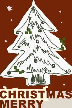 Creative Christmas tree drawing with simple decorations and festive message Stock Illustration