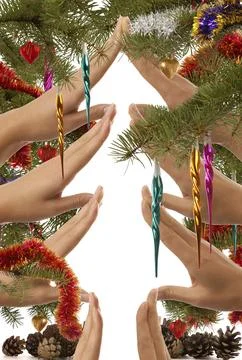 Creative Christmas tree made from hands on white background 写真素材