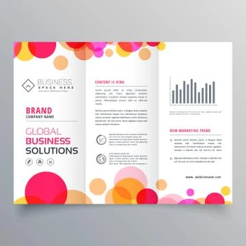 Creative circles tri fold brochure template design for business presentation Stock Illustration