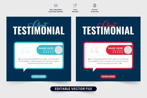 Creative client testimonial template design on a dark background. Customer .. 스톡 일러스트