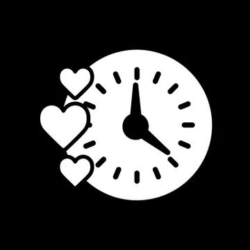 Creative clock heart design. Simple line solid illustration. Isolated on black Stock Illustration