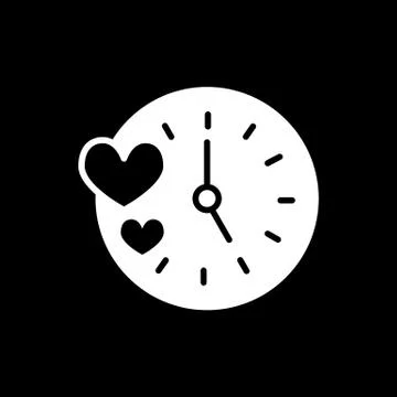 Creative clock heart design. Simple line solid illustration. Isolated on black Stock Illustration