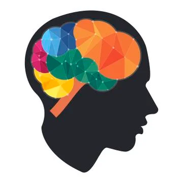 Creative cloud polygon brain and creative head. Business icon style, vector Stock Illustration