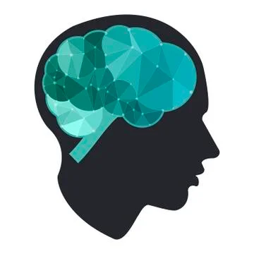 Creative cloud polygon brain and creative head. Business icon style, vector Stock Illustration