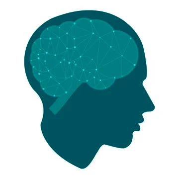 Creative cloud polygon brain and creative head. Business icon style, vector Stock Illustration