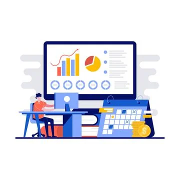 Creative co-working environments office center concept with character. Peop.. Stock Illustration