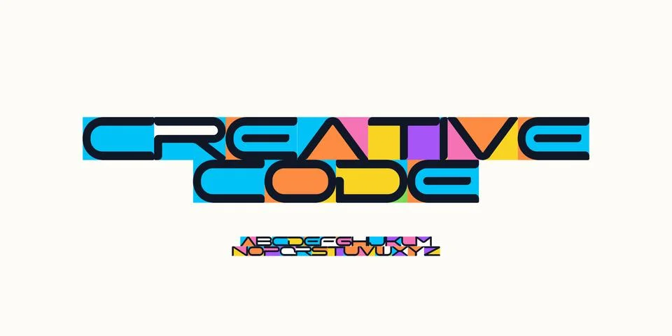 Creative Code colorful geometric font alphabet, playful coding letters for kids Stockillustratie