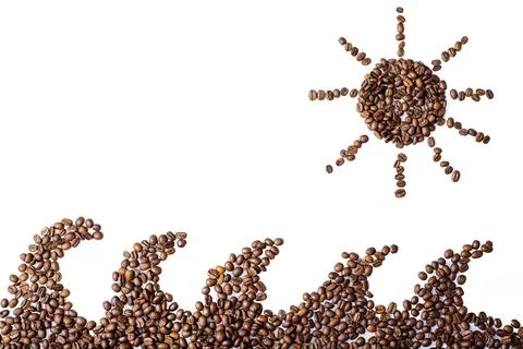 Creative coffee beans flat lay isolated on white background. Sun and sea wa.. Stock Photos