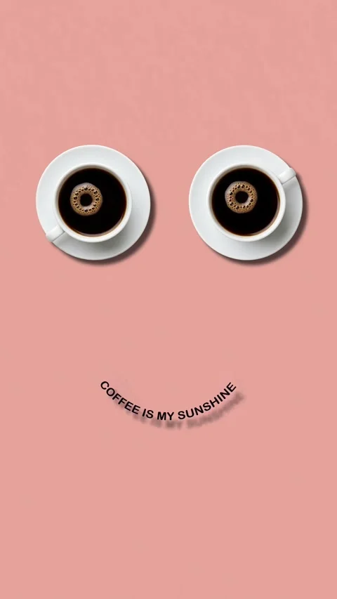 Creative coffee cups forming a smiling face animation on a pink background. Stock Footage 337786101