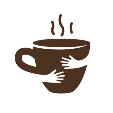 Creative coffee or tea cup and hands logo design. Cafe or restaurant symbol Illustrazione stock