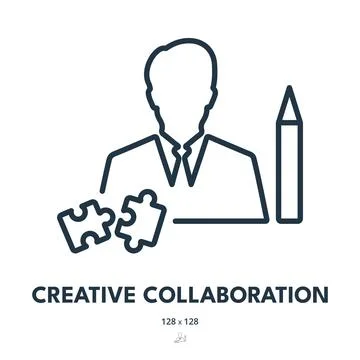 Creative Collaboration Icon. Teamwork, Team, Cooperation. Editable Stroke Stock Illustration