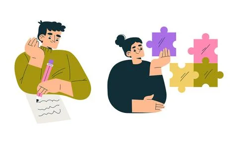 Creative Collaboration in Problem Solving Activities involves teamwork Stock Illustration