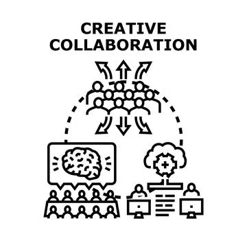 Creative collaboration process generating innovative ideas together Stock Illustration