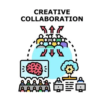 Creative collaboration process generating innovative ideas together 库存插图