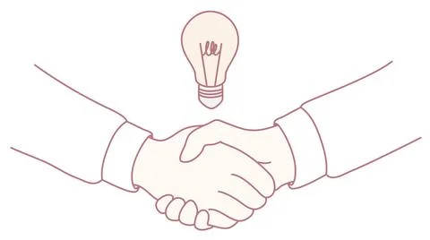 Creative Collaboration Two Hands Shaking with a Light Bulb That Represents New Stock Illustration