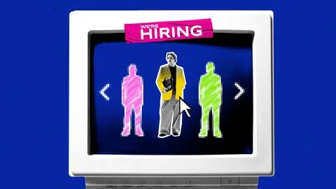 Creative collage. Candidate selection displayed on computer screen symbolizing Stock Photos