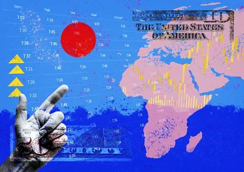 Creative collage with a chart of the world Stock Photos