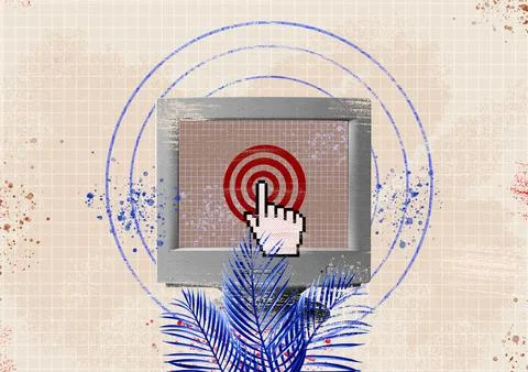 Creative collage finger cursor presses on target Stock Photos