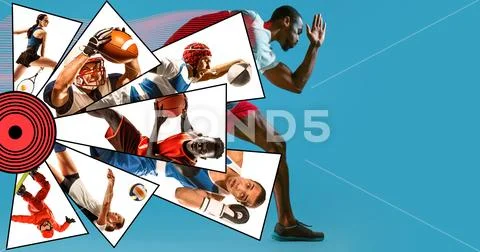 Creative collage made with different kinds of sport Stock Photos
