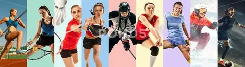 Creative collage made with different kinds of sport Stock Photos