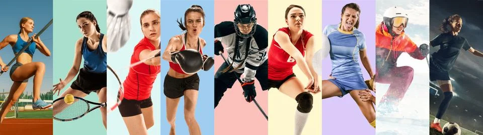 Creative collage made with different kinds of sport Stock Photos