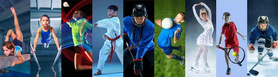 Creative collage made with different kinds of sport Stock Photos