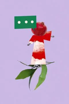Creative collage of a person with a fruit head and plant body Stock Photos