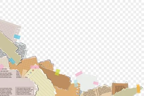 Creative collage of torn paper pieces and sticky notes. Scrapbook border te.. Illustration
