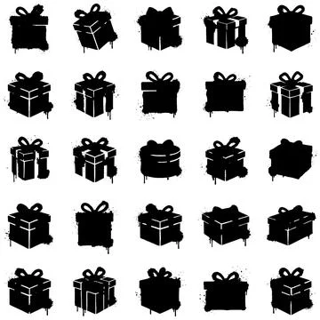 A creative collection of black spray paint graffiti style gift box icons se.. イラスト素材