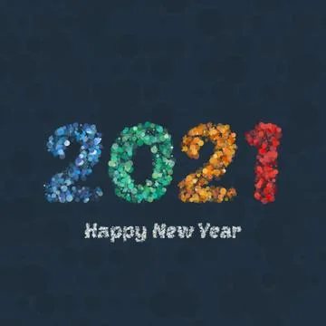 Creative colorful circle halftone pattern number. Happy New Year 2021 design Illustrazione stock