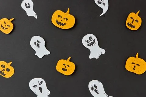 Creative colorful handmade pattern with paper horrible smiling spirits and Fotos de archivo