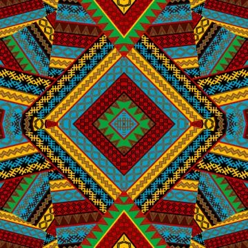 Creative colorful seamless patchwork pattern with african geometrical motifs Stock Illustration