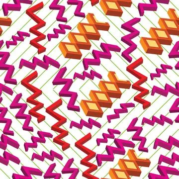 Creative colorful seamless pattern with 3 dimensional pink zig zag and gree.. Stock Illustration
