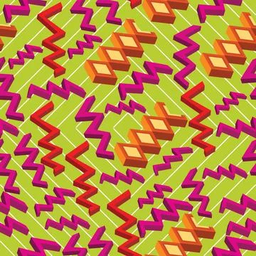 Creative colorful seamless pattern with 3 dimensional pink zig zag Stock Illustration