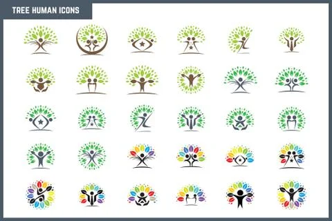 Creative Colorful Tree Human Concept Icon Set Illustrazione stock