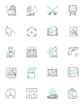 Creative commerce linear icons set. Innovation, Artistry, Imagination, Ingenuity Stock Illustration