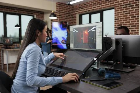 Creative company game developer sitting in production department Foto stock