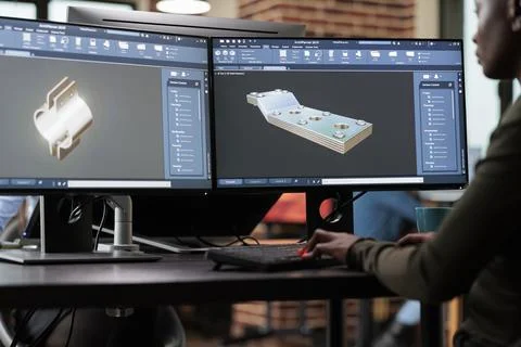 Creative company professional digital engineer modeling 3D mesh while improving Stock Photos