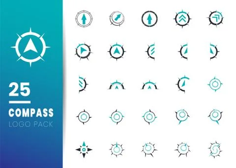 Creative Compass Concept Logo Design Template. Simple Black Blue Compass Icon Illustrazione stock
