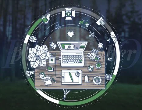 Creative, complex promotional illustration for poster about photographers. Stockillustratie