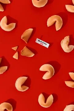 Creative composition for black friday shopping sale. Fortune cookies on red Stock Photos
