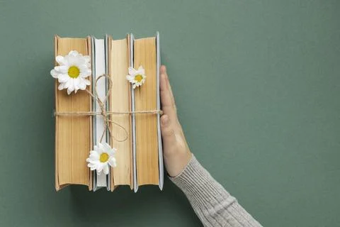 Creative composition with books flower High resolution photo 스톡 사진