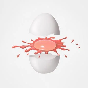 Creative composition of broken chicken egg and a splash of yolk on white back Stock Illustration