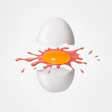 Creative composition of broken chicken egg and a splash of yolk with color pa Stock Illustration