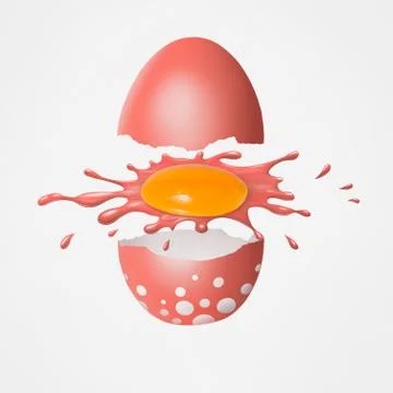 Creative composition of broken easter red egg and a splash of yolk with color イラスト素材